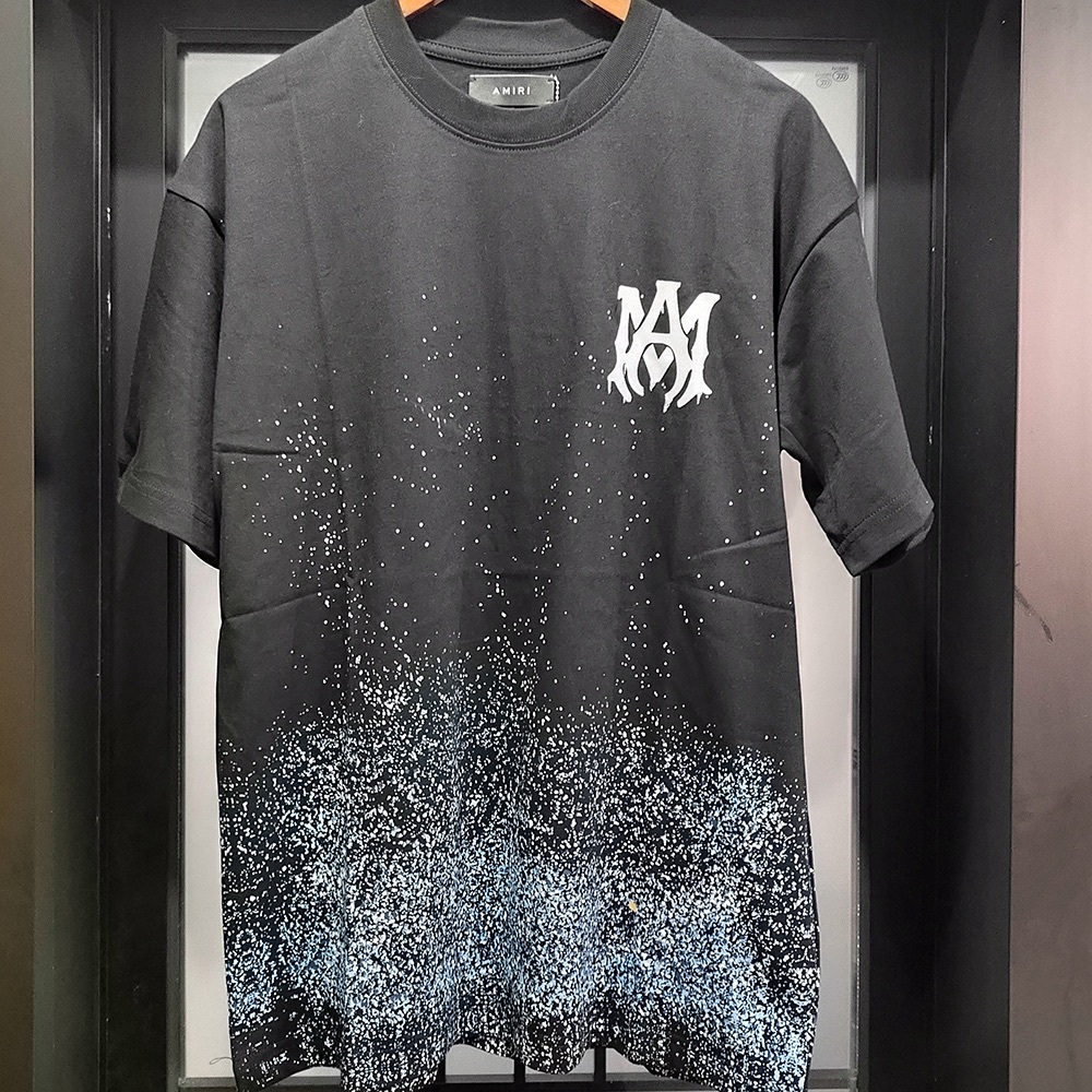 Amiri Logo Splash Print Crew Neck Black T-Shirt